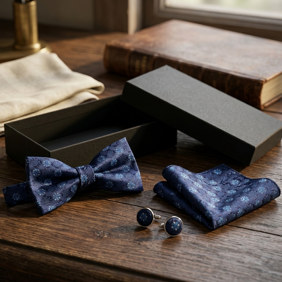 Imperial Navy Blue Blossom Bow Tie Set