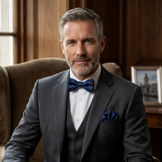 Imperial Navy Blue Blossom Bow Tie Set