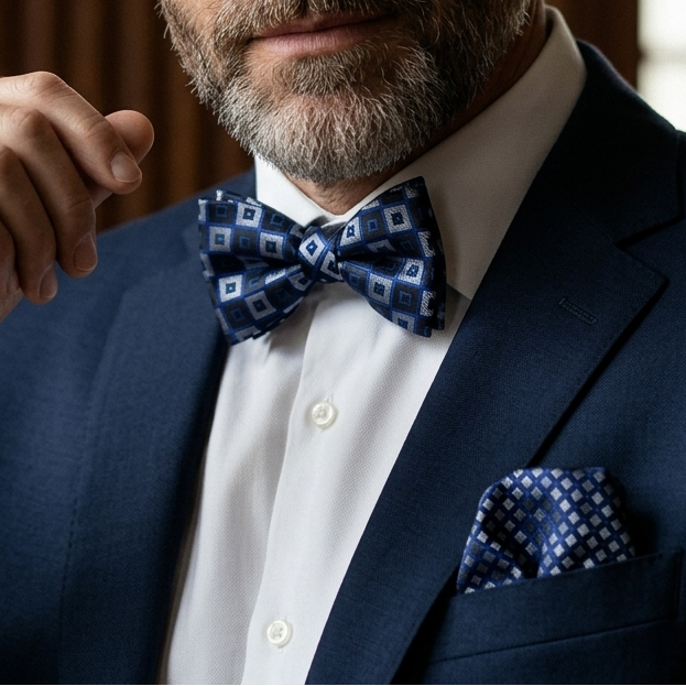 Royal Blue Silver Diamond Bow Tie Set