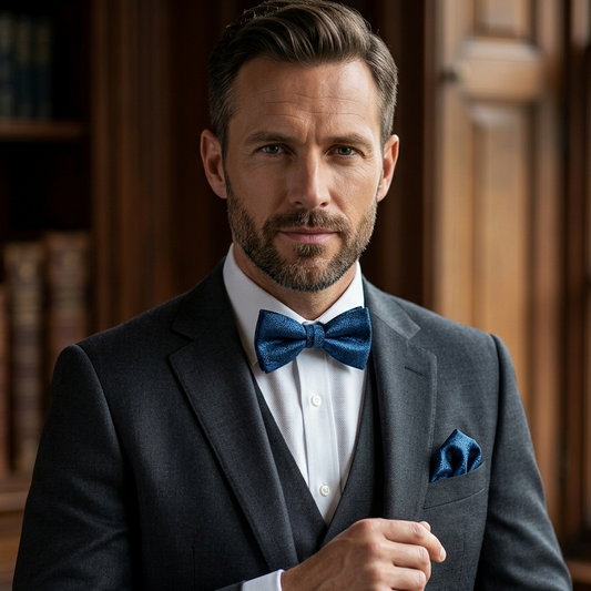 Midnight Blue Paisley Bow Tie Set