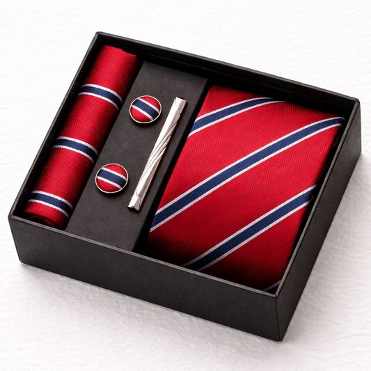Red & Navy Striped Tie Set