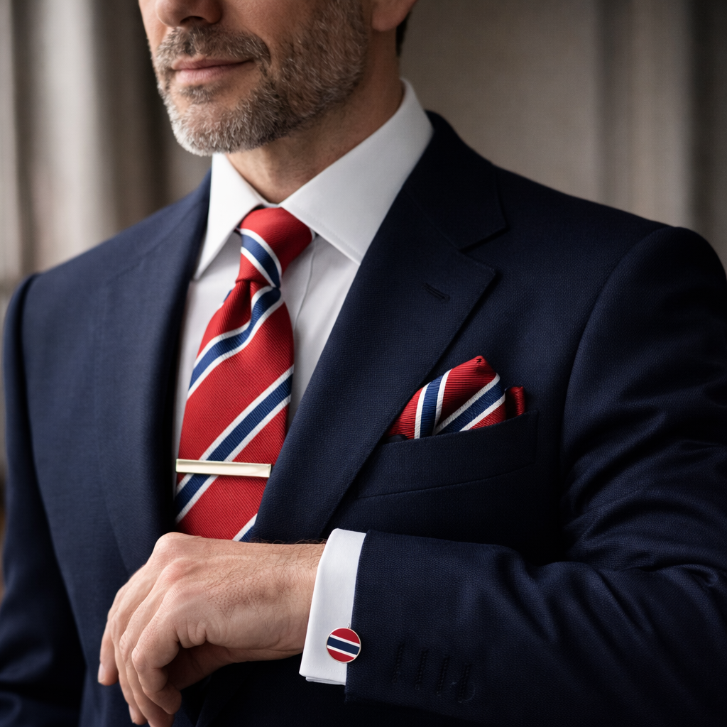 Red & Navy Striped Tie Set