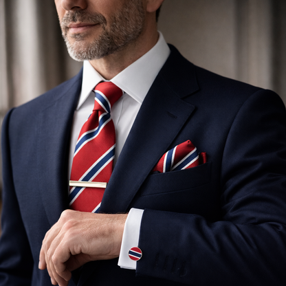 Red & Navy Striped Tie Set