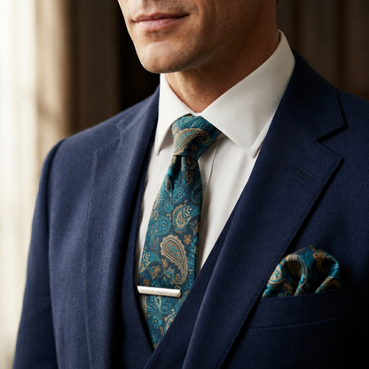Windsor Teal Blue Paisley Tie Set