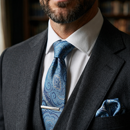 Regency Blue Paisley Tie Set