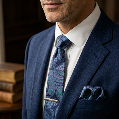 Mayfair Sapphire Lavender Paisley Tie Set