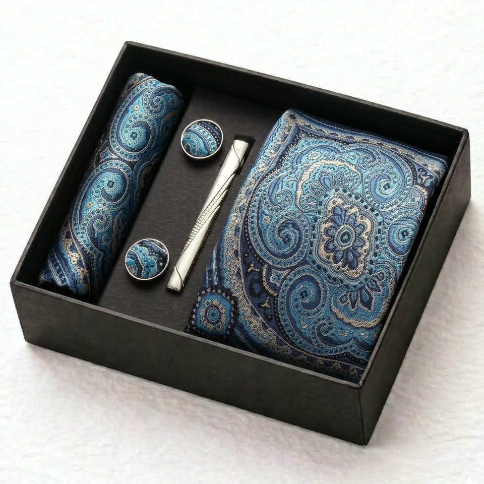 Regency Blue Paisley Tie Set