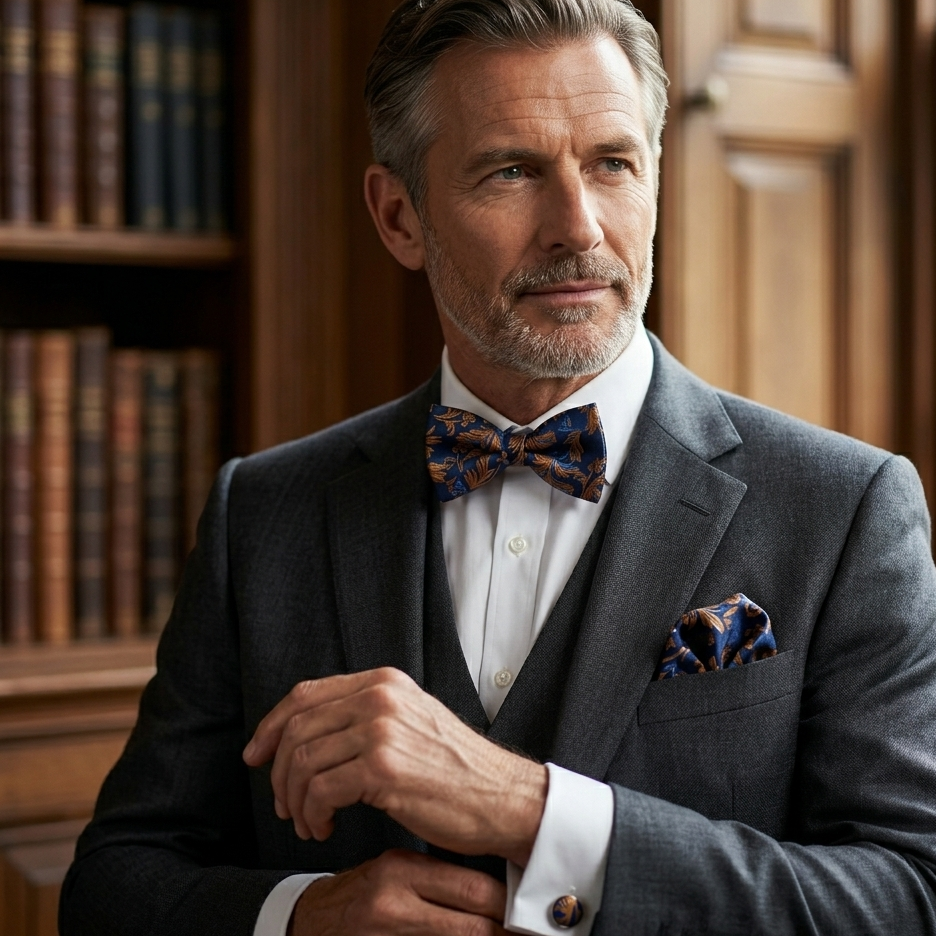 Navy Ember Gold Paisley Bow Tie Set