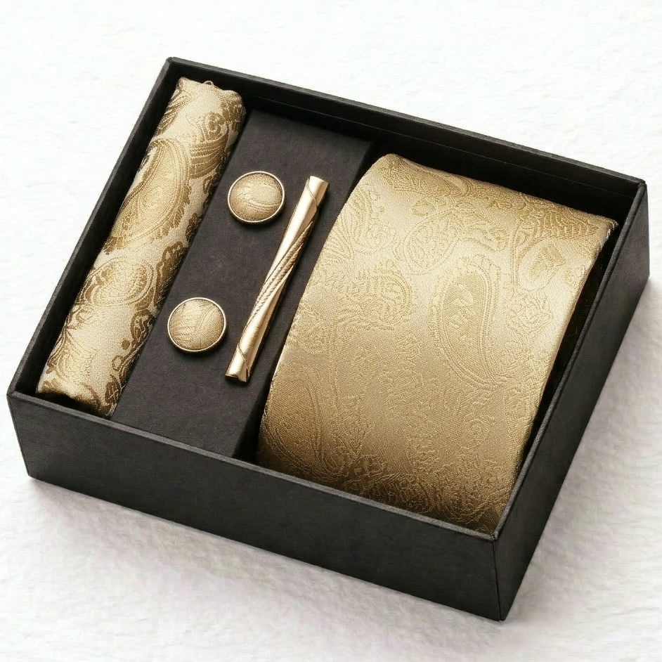 Champagne Gold Paisley Tie Set