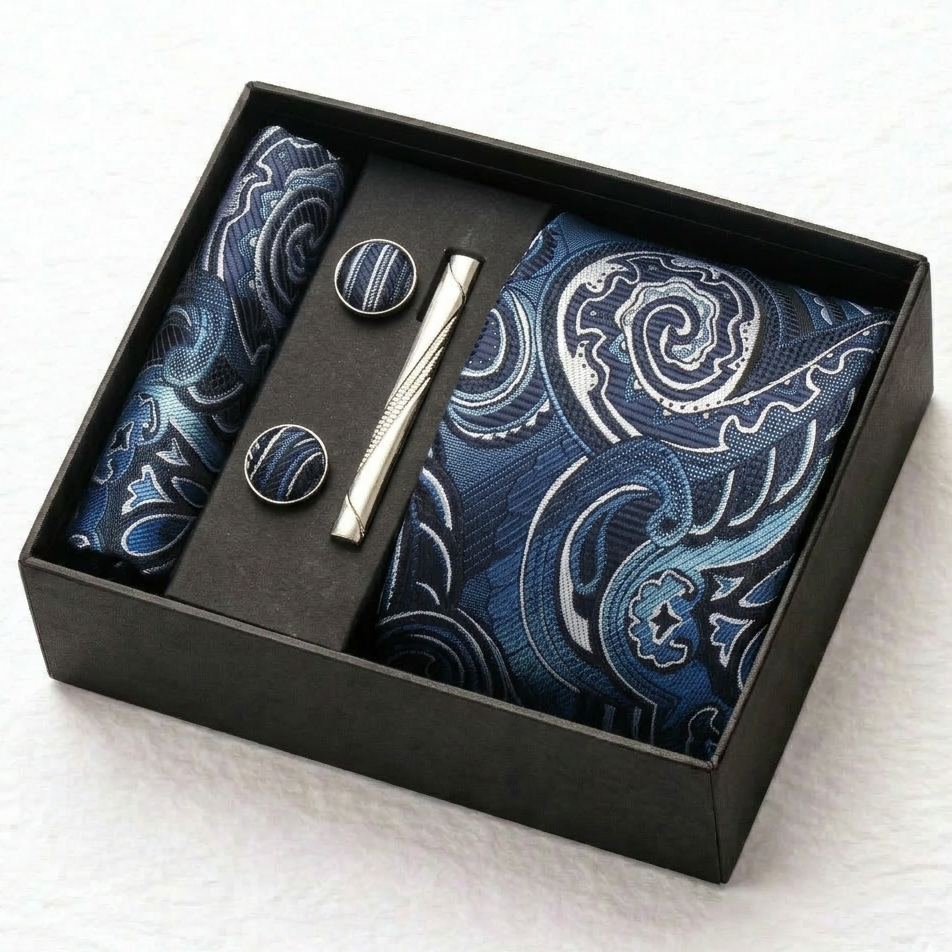 Navy Azure Paisley Tie Set