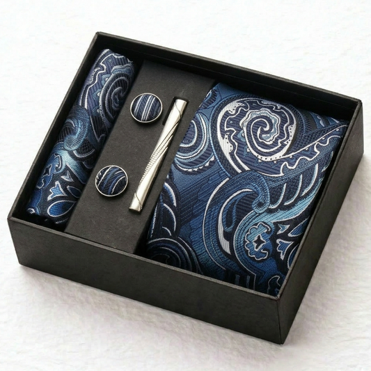 Navy Azure Paisley Tie Set