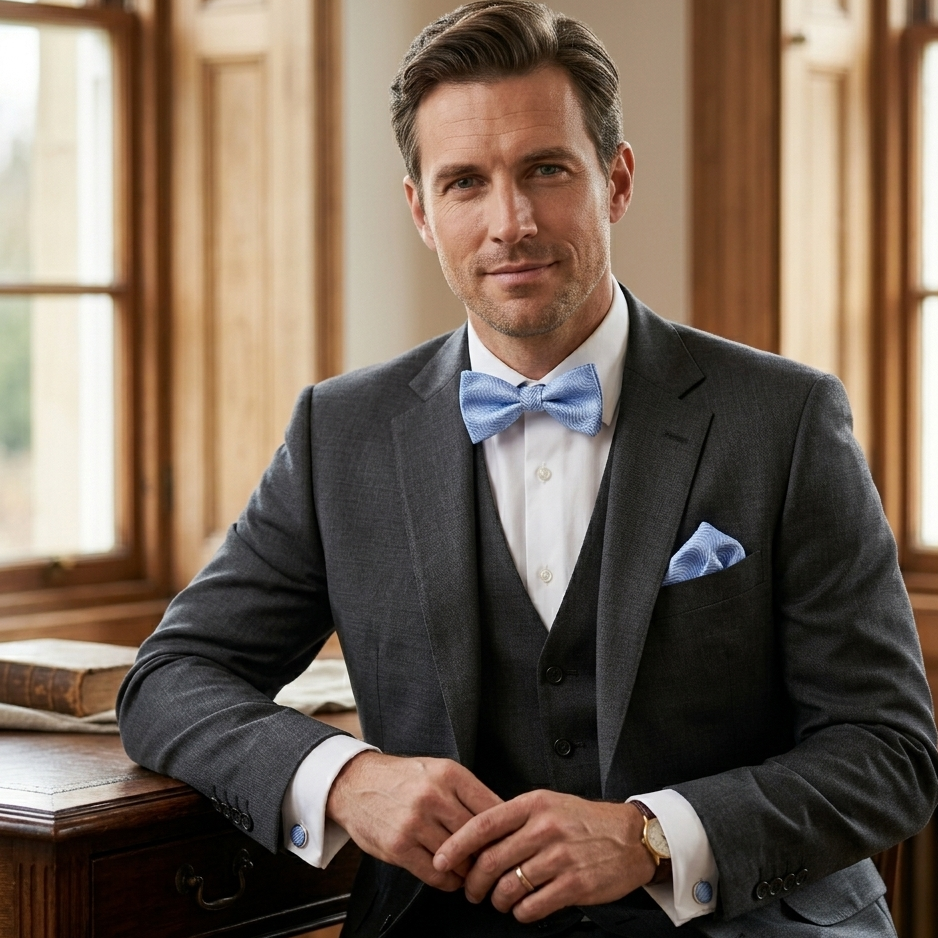 Azure Royal Wave Bow Tie Set