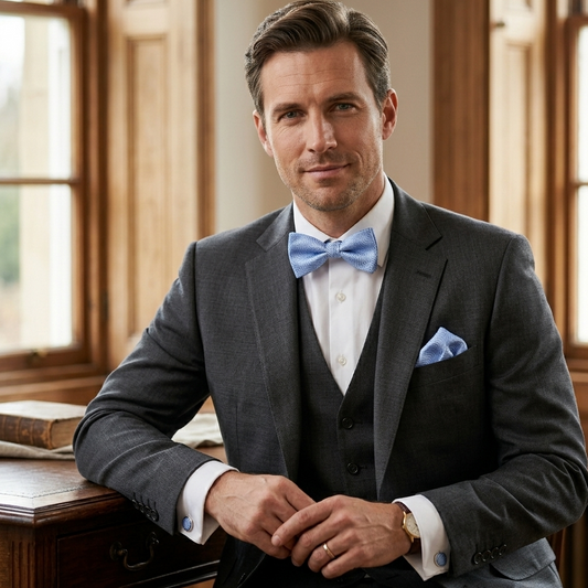 Azure Royal Wave Bow Tie Set