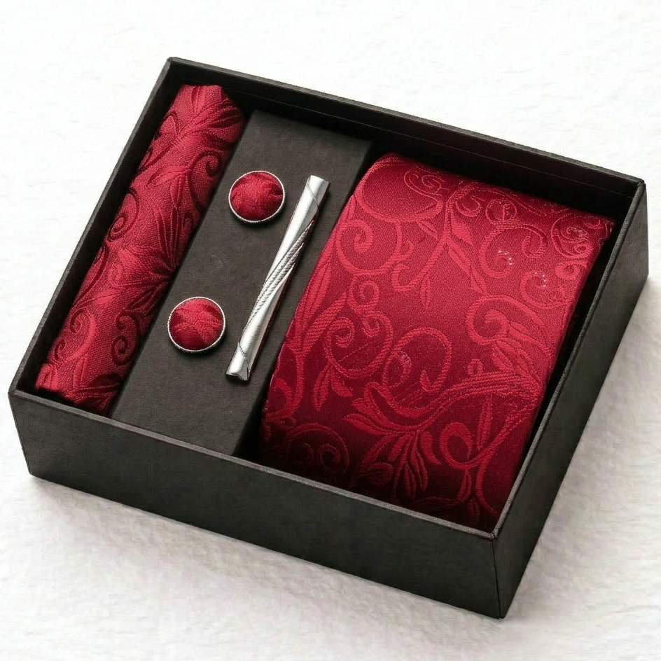 Crimson Red Paisley Tie Set