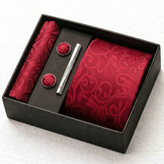 Crimson Red Paisley Tie Set