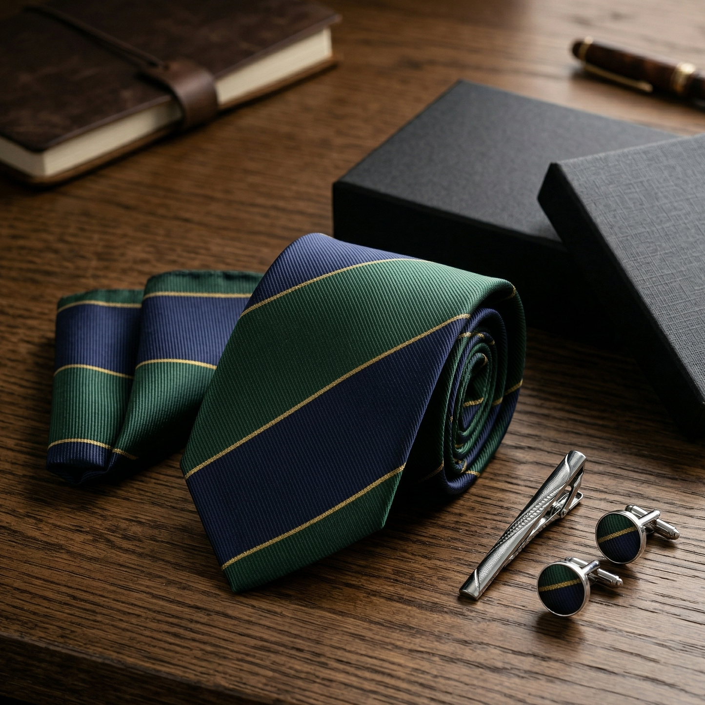 Emerald Navy Regimental Striped Tie Set