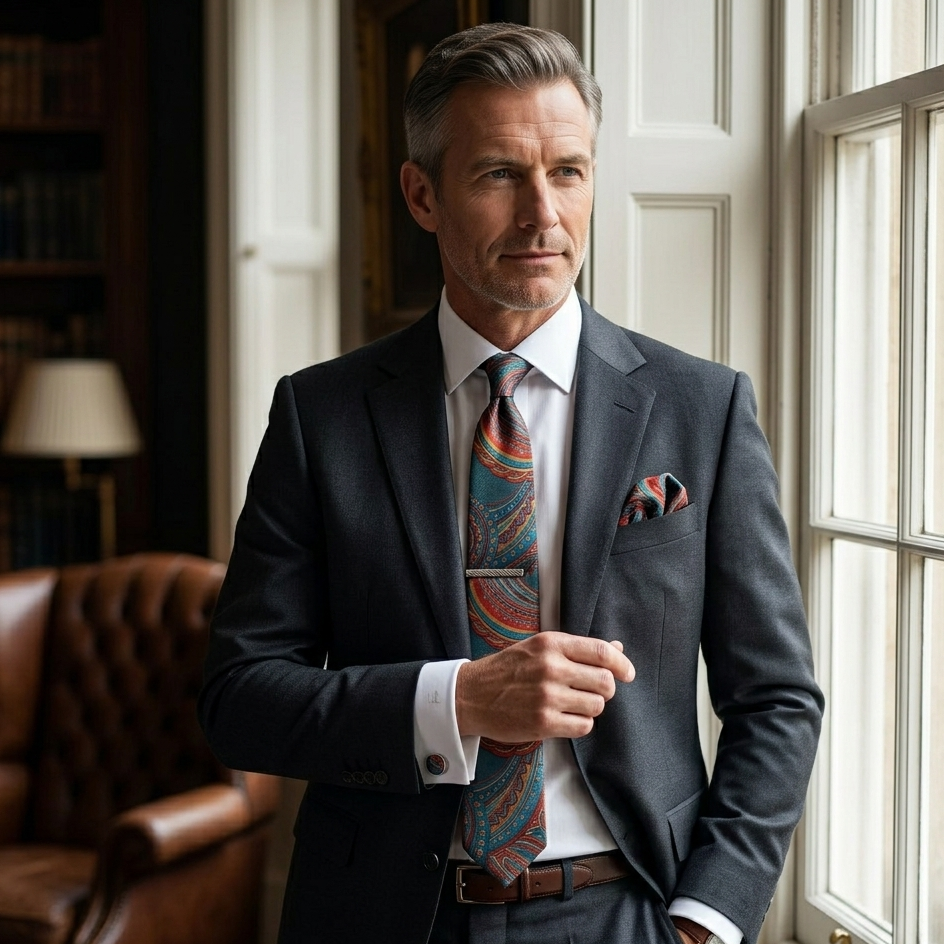 Teal Burnt Orange Paisley Tie Set