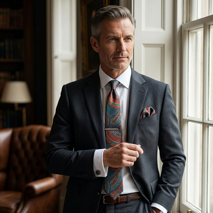 Teal Burnt Orange Paisley Tie Set
