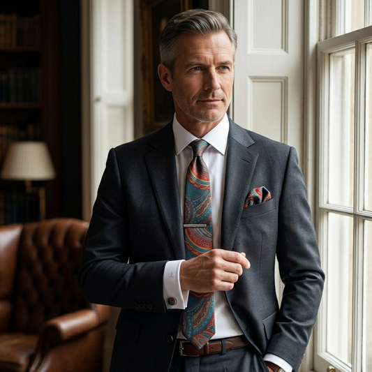 Teal Burnt Orange Paisley Tie Set