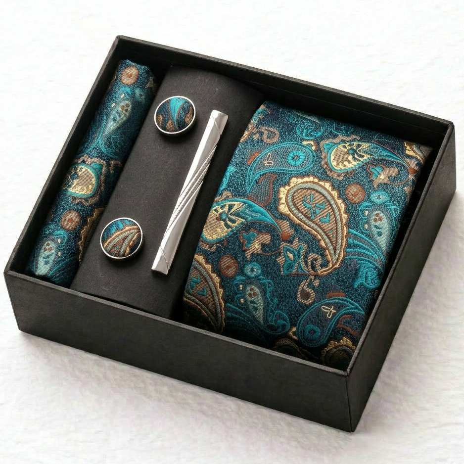 Windsor Teal Blue Paisley Tie Set