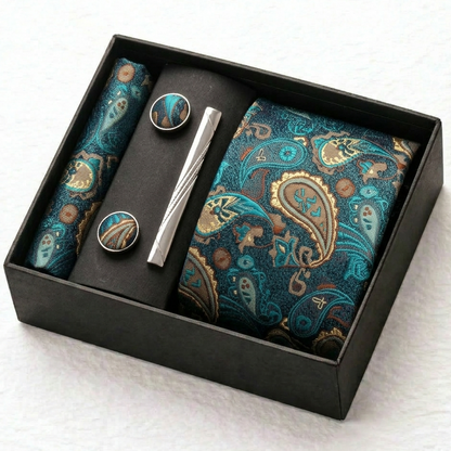 Windsor Teal Blue Paisley Tie Set