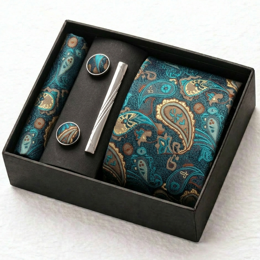 Windsor Teal Blue Paisley Tie Set