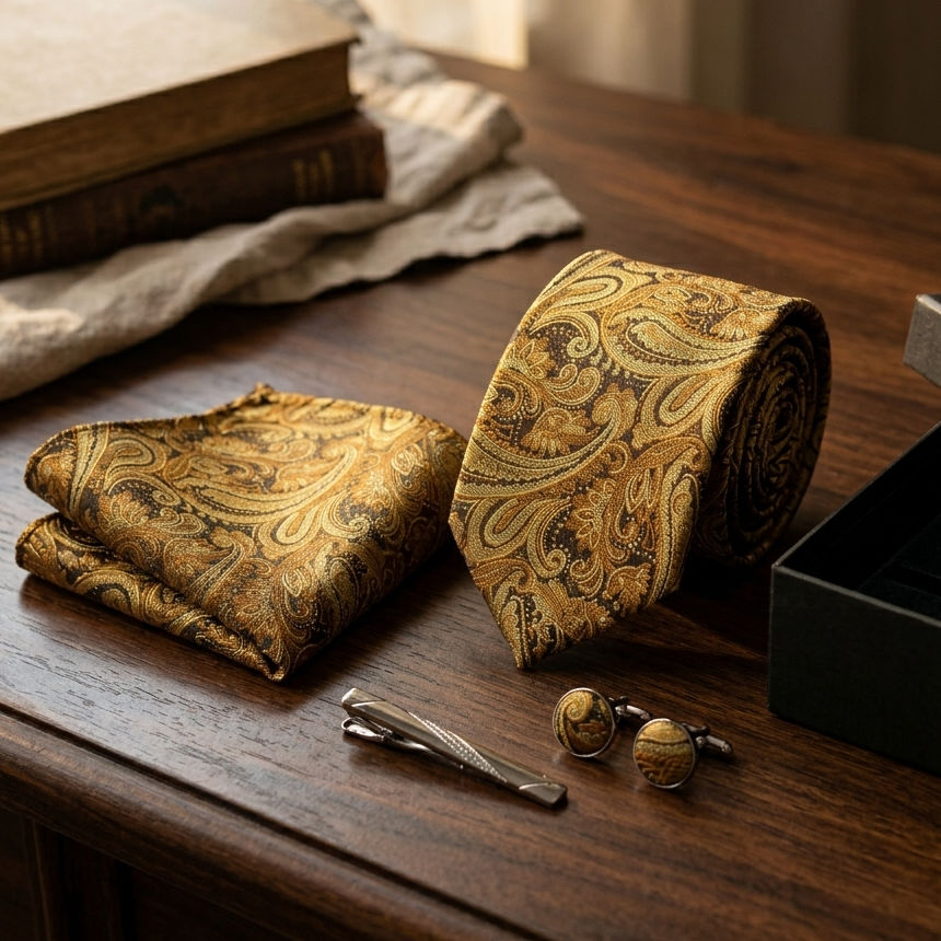 Kensington Gold Paisley Tie Set