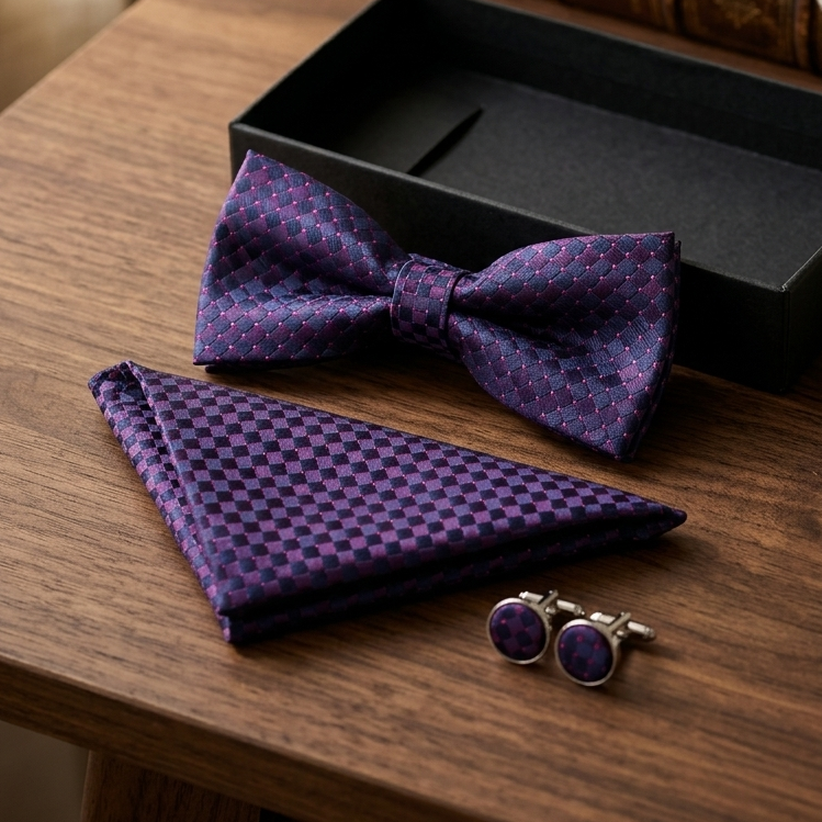 Royal Plum Midnight Bow Tie Set