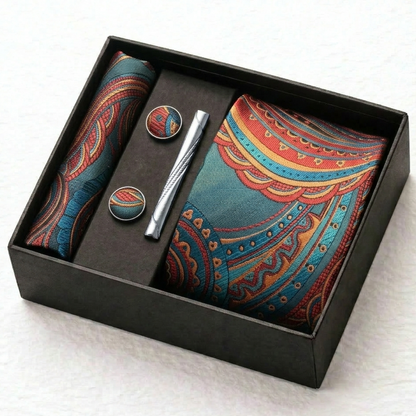 Teal Burnt Orange Paisley Tie Set
