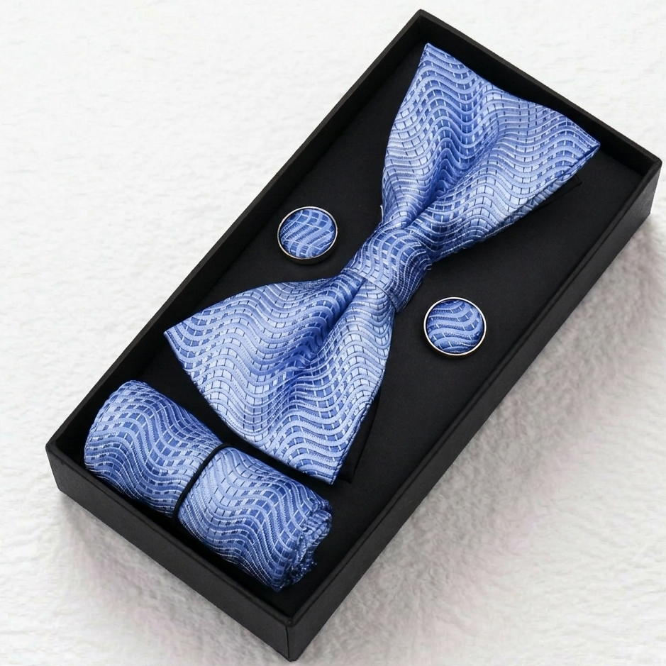 Azure Royal Wave Bow Tie Set
