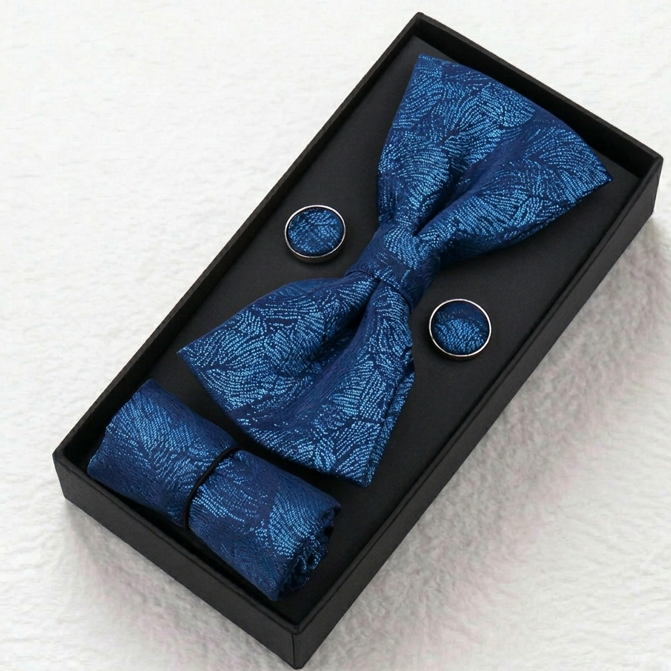 Midnight Blue Paisley Bow Tie Set