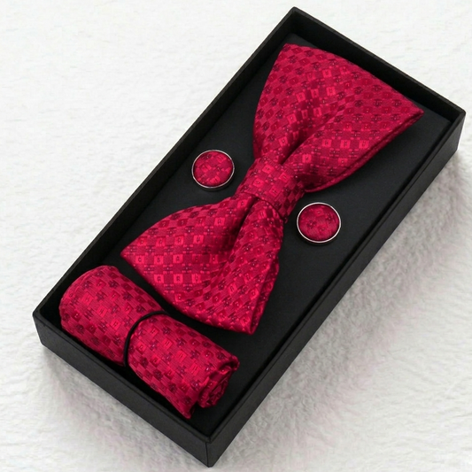Crimson Royal Textured Bow Tie Set