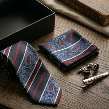 Imperial Navy Crimson Paisley Tie Set