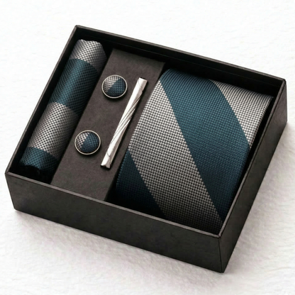 Emerald Silver Striped Tie Set