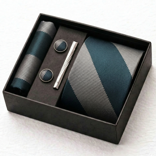 Emerald Silver Striped Tie Set
