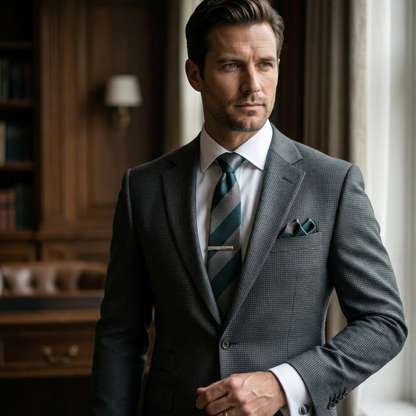 Emerald Silver Striped Tie Set