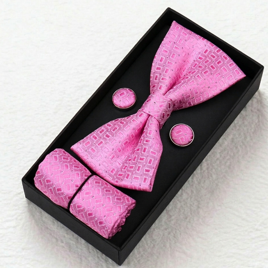 Blush Pink Diamond Pattern Bow Tie Set
