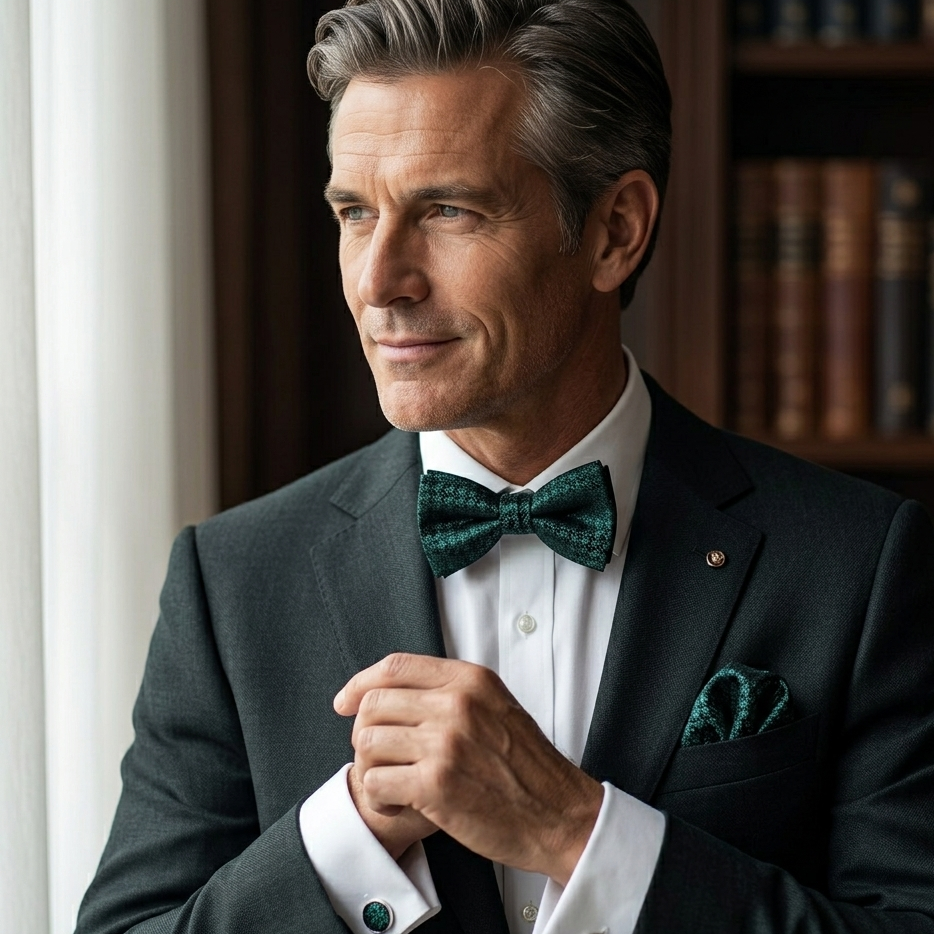 Emerald Teal Textured Bow Tie Set