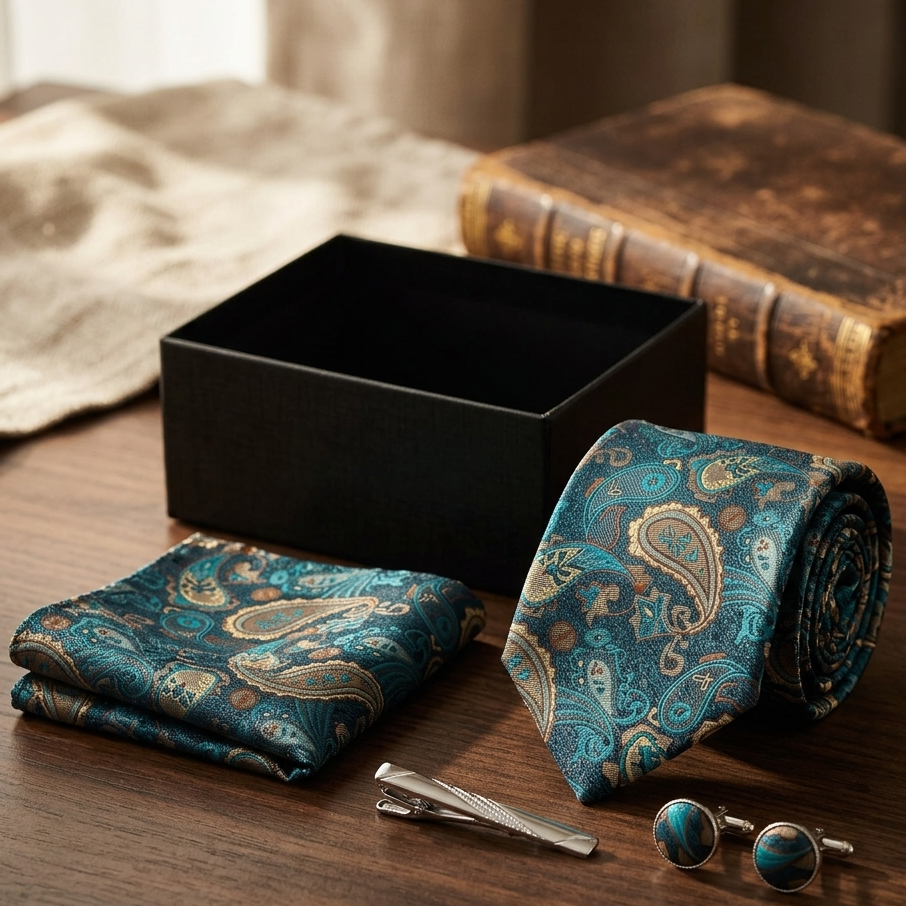 Windsor Teal Blue Paisley Tie Set