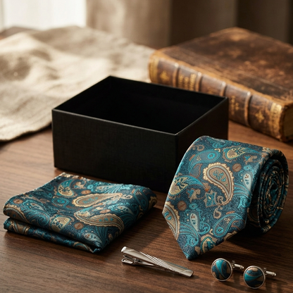 Windsor Teal Blue Paisley Tie Set