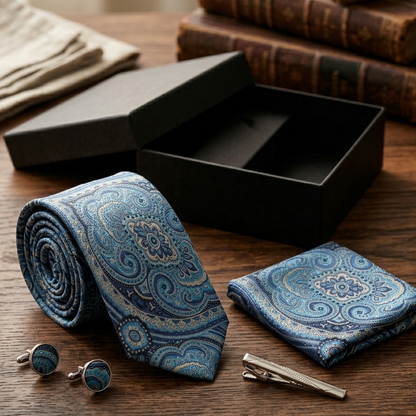 Regency Blue Paisley Tie Set