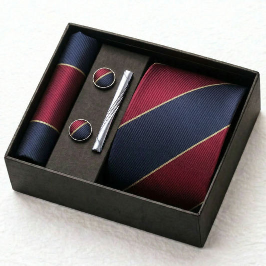 Crimson Navy Regimental Striped Tie Set