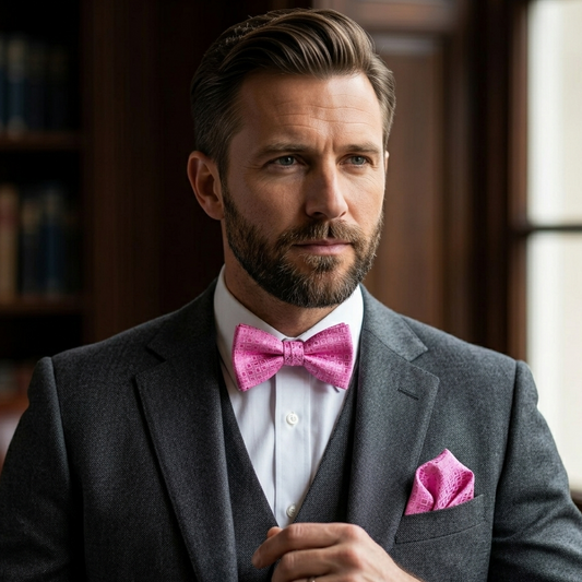 Blush Pink Diamond Pattern Bow Tie Set