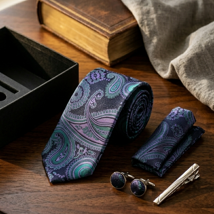 Mayfair Sapphire Lavender Paisley Tie Set