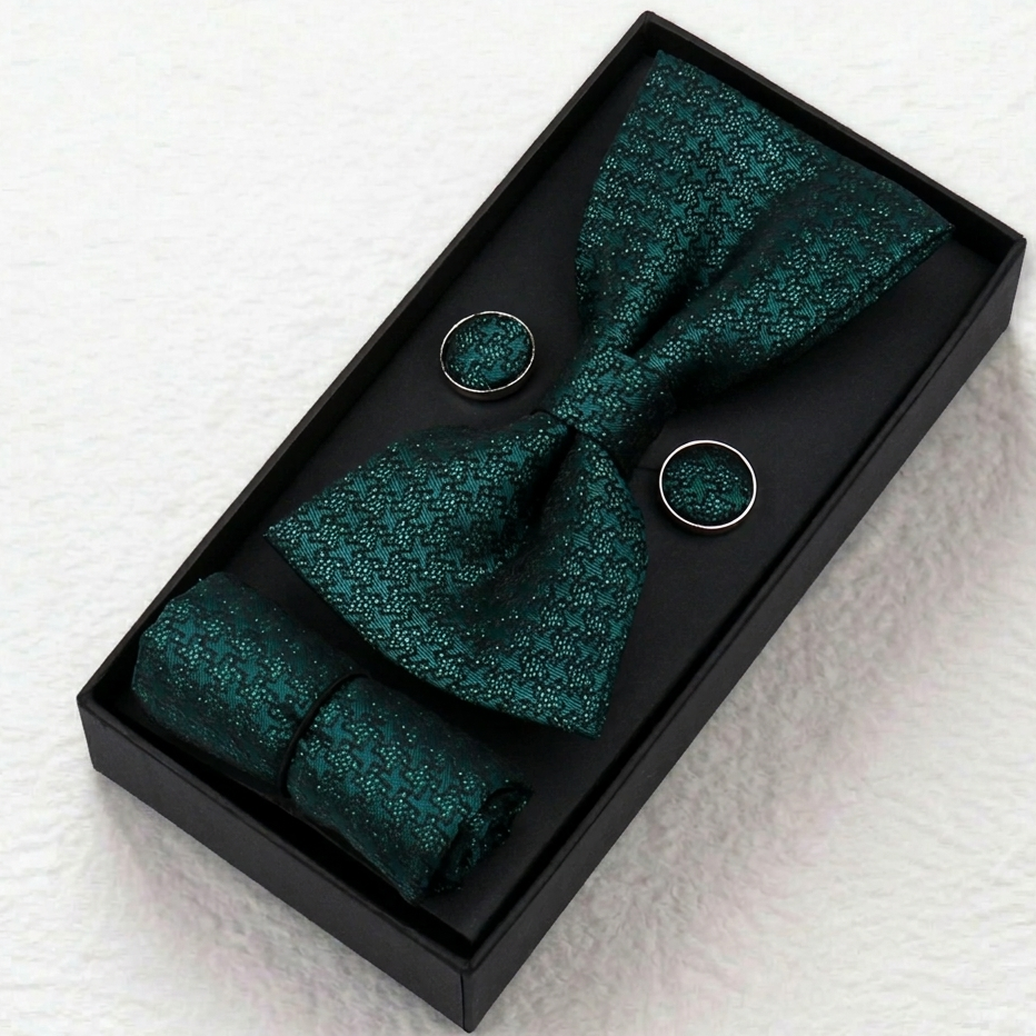 Emerald Teal Textured Bow Tie Set
