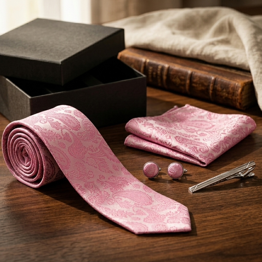 Mayfair Blush Pink Paisley Tie Set