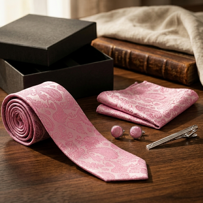 Mayfair Blush Pink Paisley Tie Set