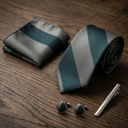 Emerald Silver Striped Tie Set