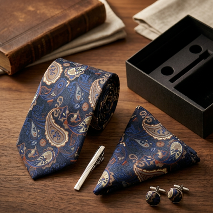 Windsor Midnight Blue Paisley Tie Set