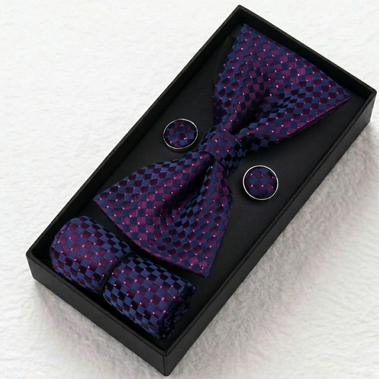 Royal Plum Midnight Check Bow Tie Set